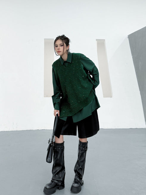 Glitter Knit Vest&Minimal Layered Shirt Series