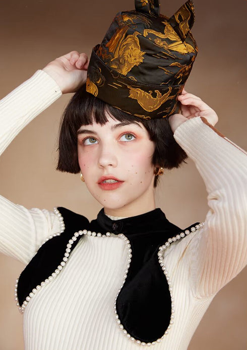 Velvet Pearl Trim Collar