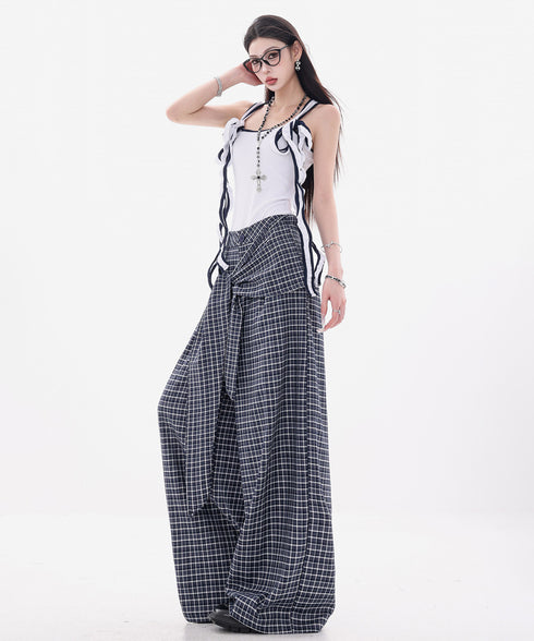 Grid Wrap Wide Pants