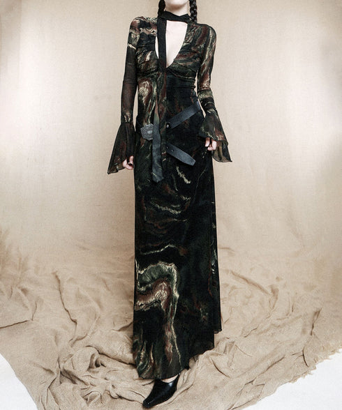 Marble Sheer Flare Dress