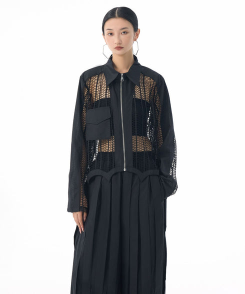 Mesh Zip Utility Blouse