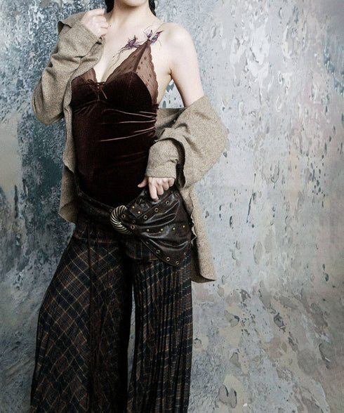 Plaid Flare Ribbon Pants