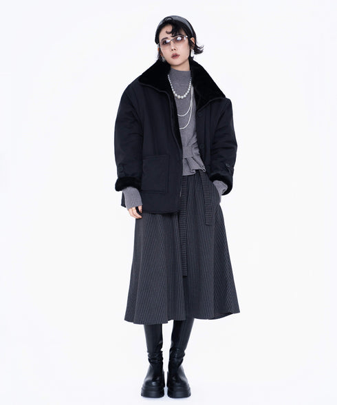 Pinstripe Flared Midi Skirt