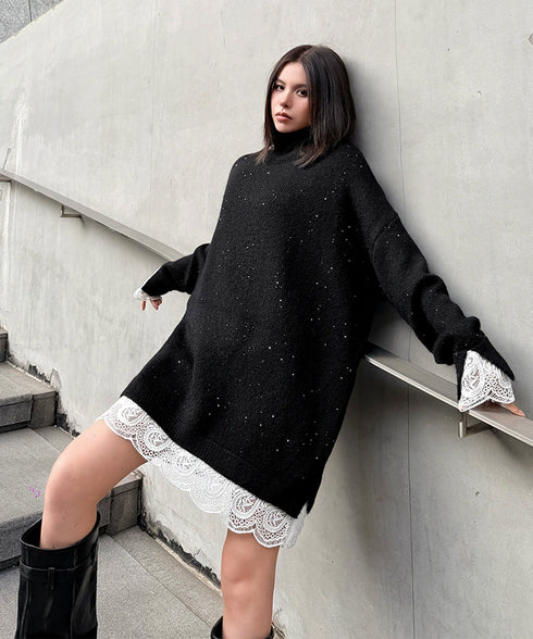 Frayed Contrast Knit Top