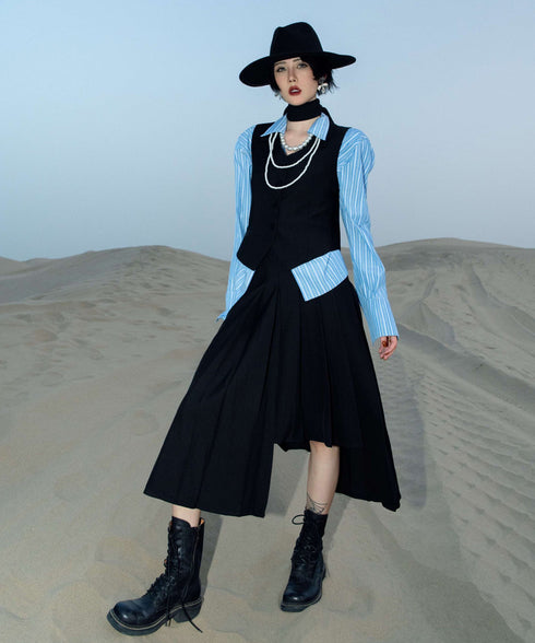 Pleated Draped Midi Skirt