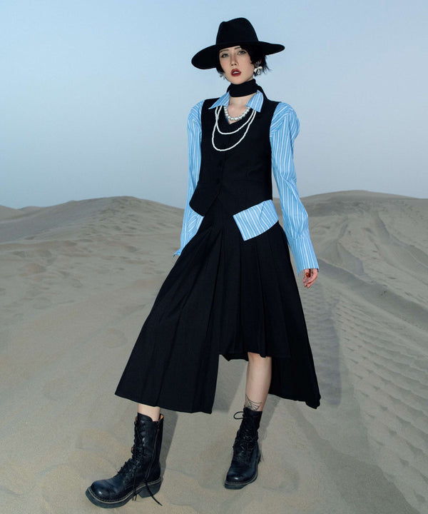 Pleated Draped Midi Skirt