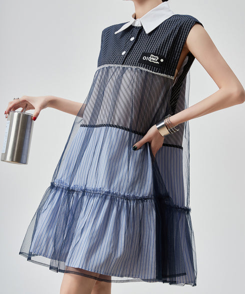 Layered Stripe Mesh Dress