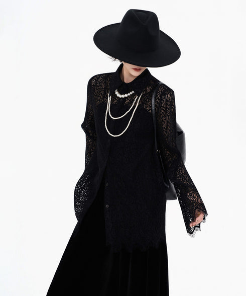 Lace Pattern Sheer Blouse