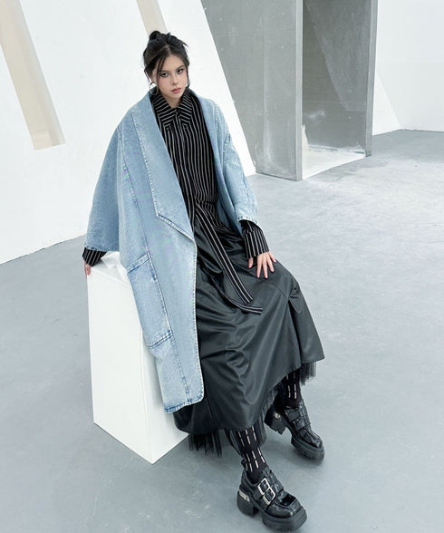 Washed Long Denim Coat