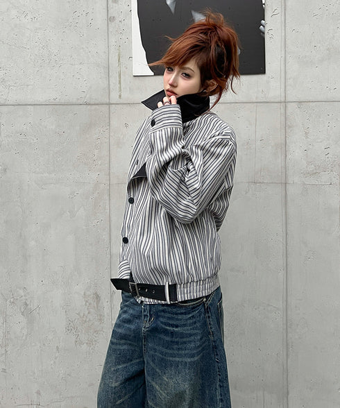 Stripe Panel Layered Jacket