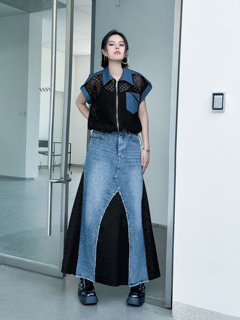 Mesh Contrast Zip Top