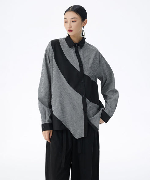 Diagonal Panel Sheer Shirt