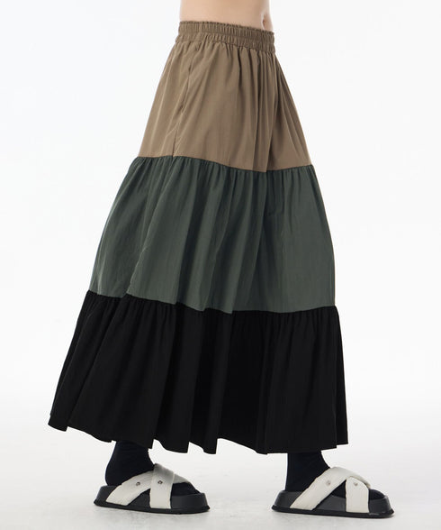 Color Block Tiered Maxi Skirt