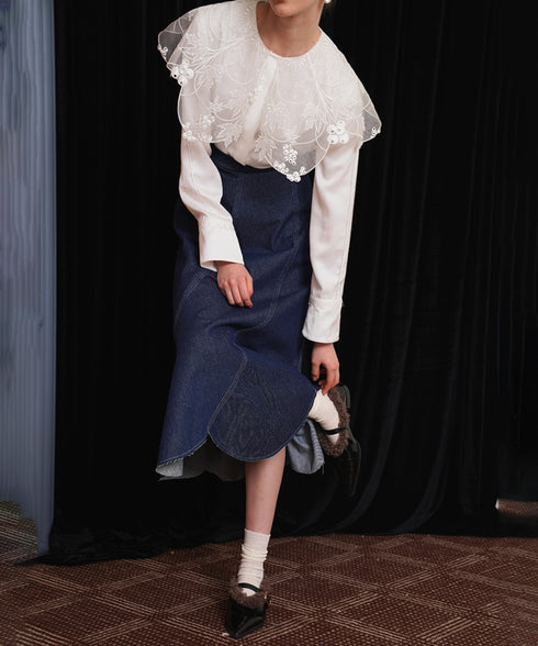 Curve Cut Denim Skirt