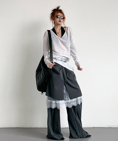Pinstripe Lace Layered Pants