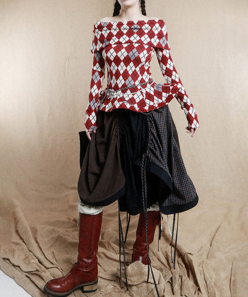 Argyle Off-Shoulder Fit Top