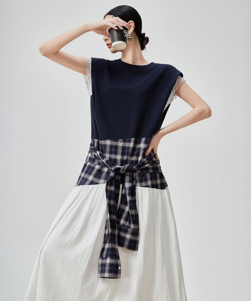 Layered Check Design Dress