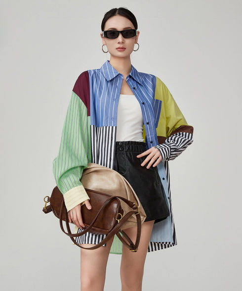 Patchwork Stripe Long Blouse