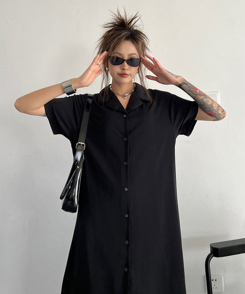Dark Loose Shirt Dress