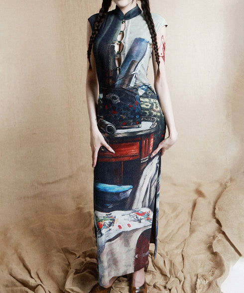 Still Life Print Slim Dress