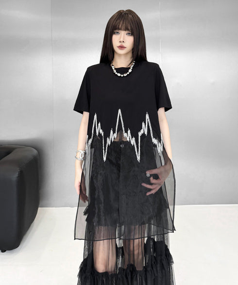 Sheer Layered Embroidery T-shirt