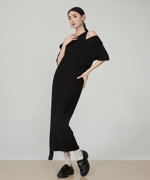 Shoulder-Slit Rib Dress
