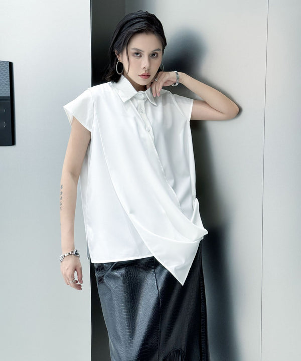 Drape Front Cap Sleeve Blouse