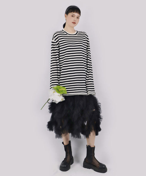Ribbon Cuff Stripe Top