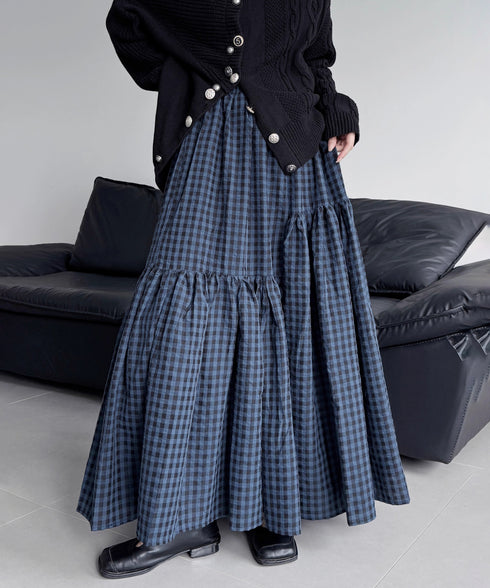 Tiered Check Flare Skirt