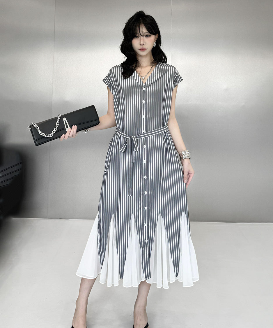 ストライプデザインのドレス Stripe Veil Dress – LONDA