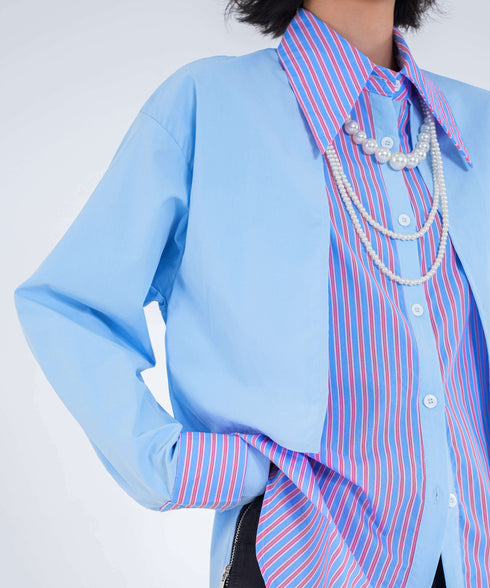 Stripe Collar Panel Blouse