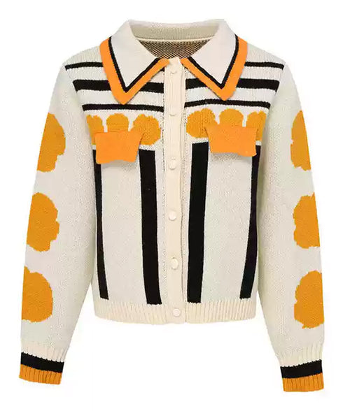 Pattern Knit Collar Cardigan