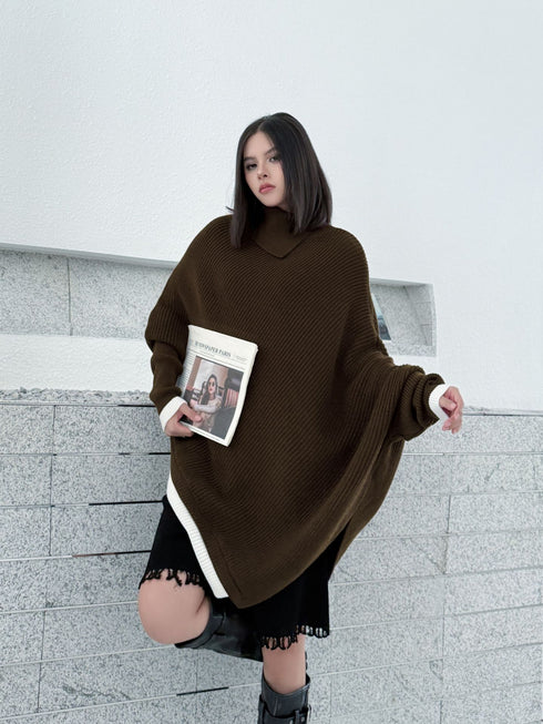 Diagonal Knit Poncho Top