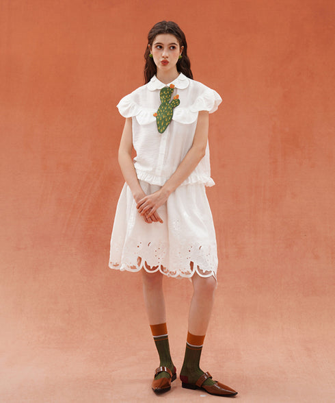 Scallop Embroidered Flare Skirt