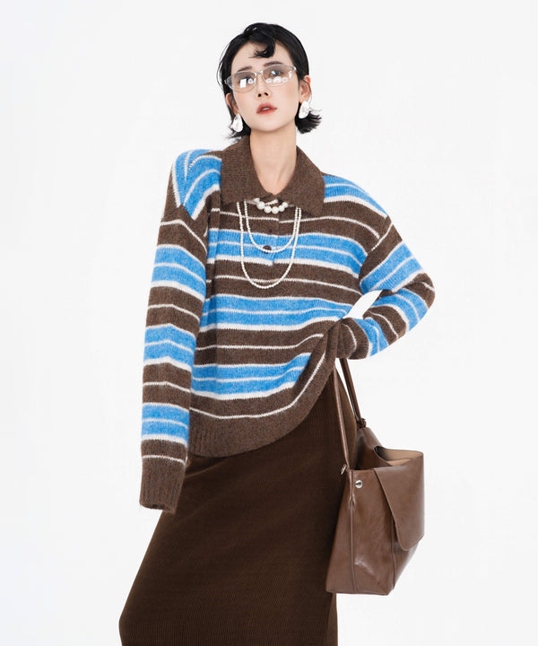 Stripe Collar Knit Pullover