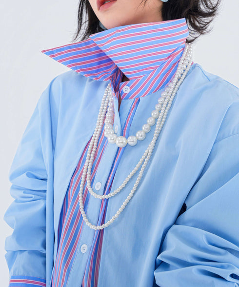 Stripe Collar Panel Blouse