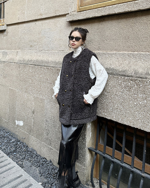 Textured Double Button Vest