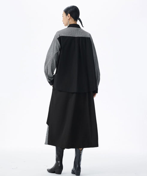 Diagonal Panel Sheer Shirt