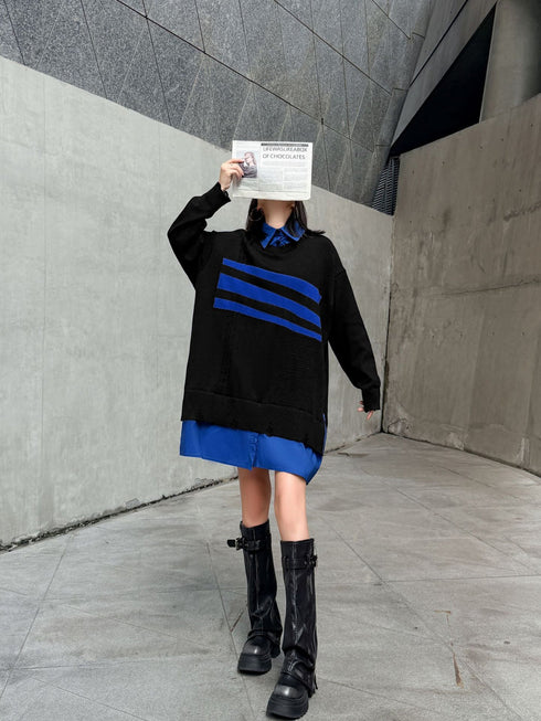 Layered Striped Knit Dress