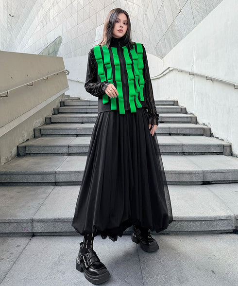 Ribbon Panel Zip Vest