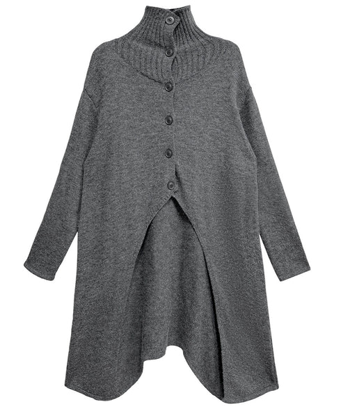 Asym Button Long Knit Top