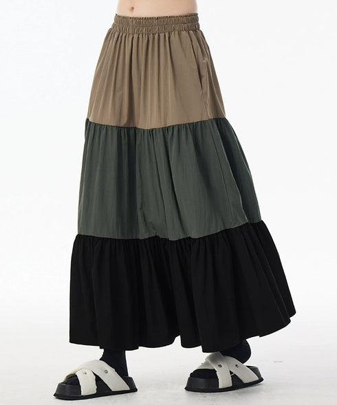 Color Block Tiered Maxi Skirt