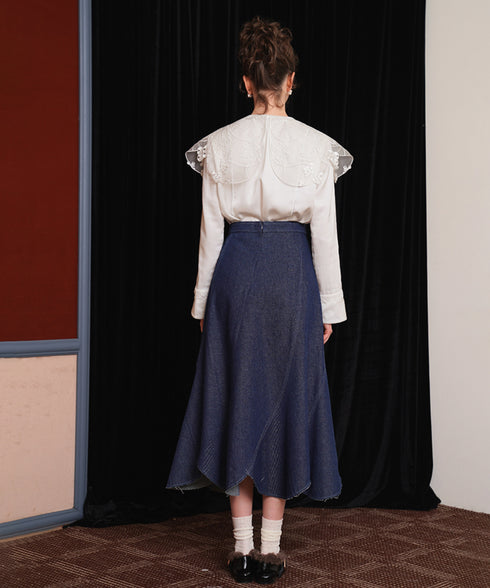 Curve Cut Denim Skirt