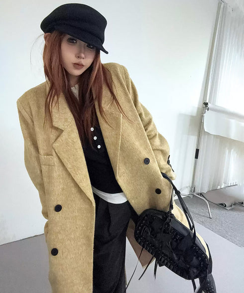 Golden Texture Double Breasted Long Coat