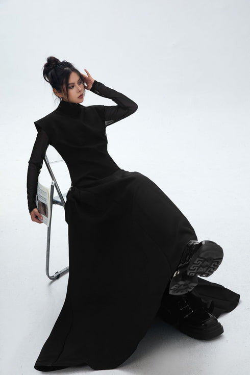 Sheer Sleeve Long Dress