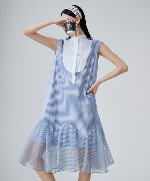 Stripe Frill Sleeveless Dress