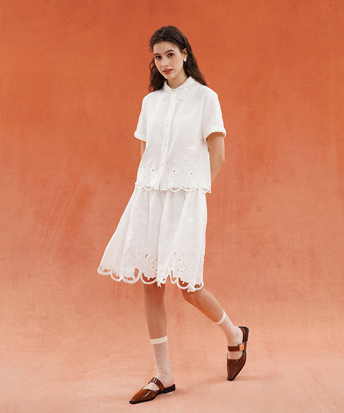 Embroidered Collar Short Sleeve Blouse