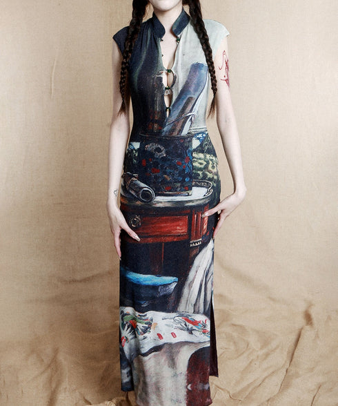 Still Life Print Slim Dress