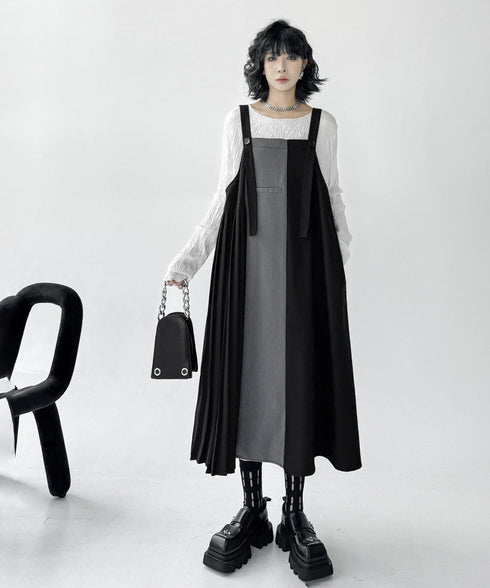 Bicolor Pleated Jumper Dress