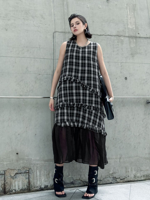 Layered Check Frill Dress